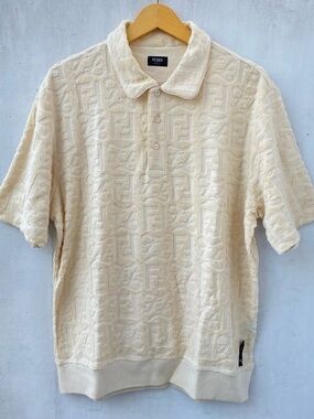 Fendi Cream Textured Logo polo